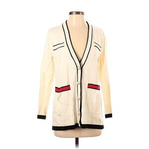 ZARA Color Block Ivory Black Red Pearl Button Cardigan - S